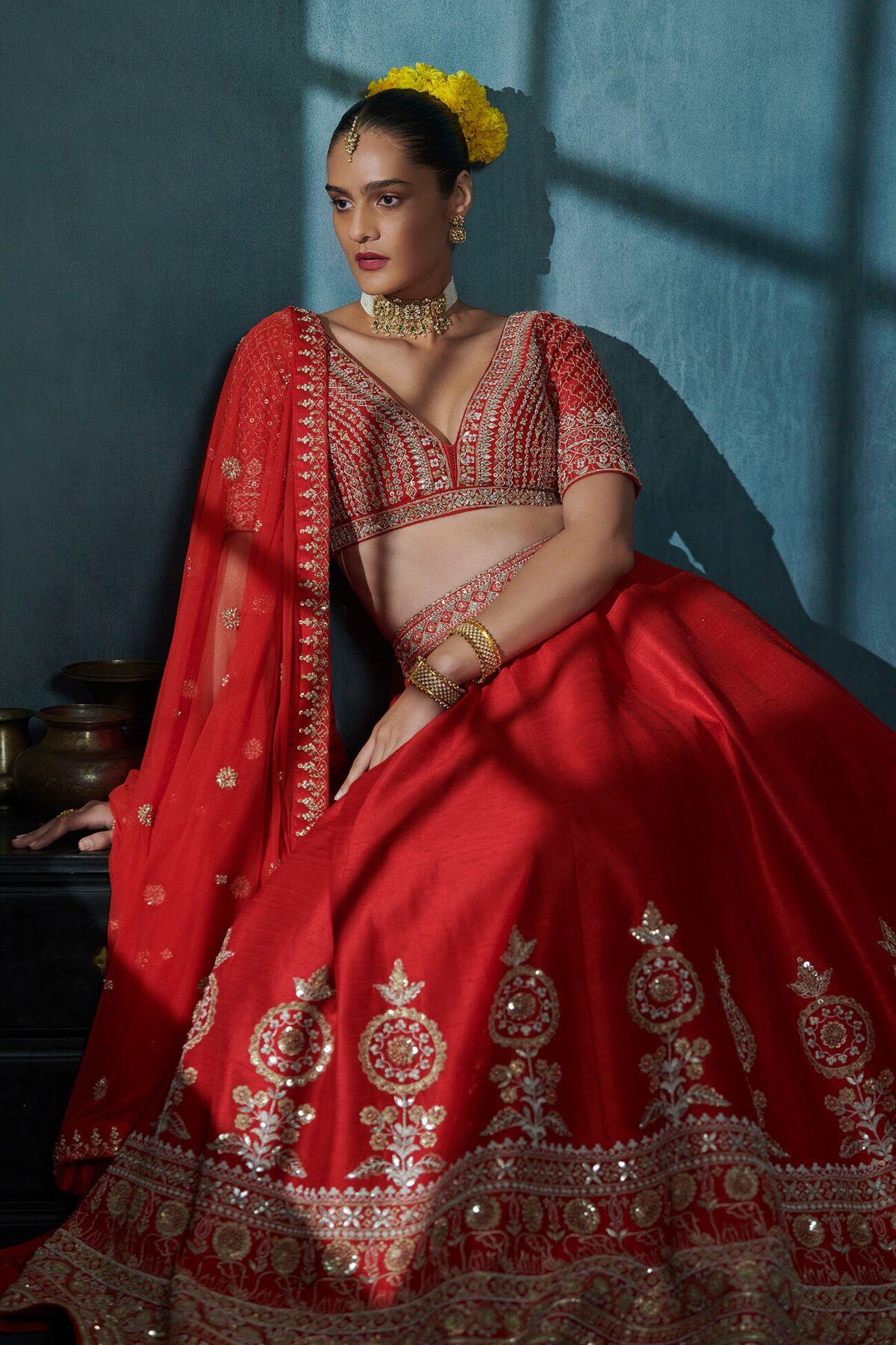 Janki Silk Lehenga Set in Red - Image 3