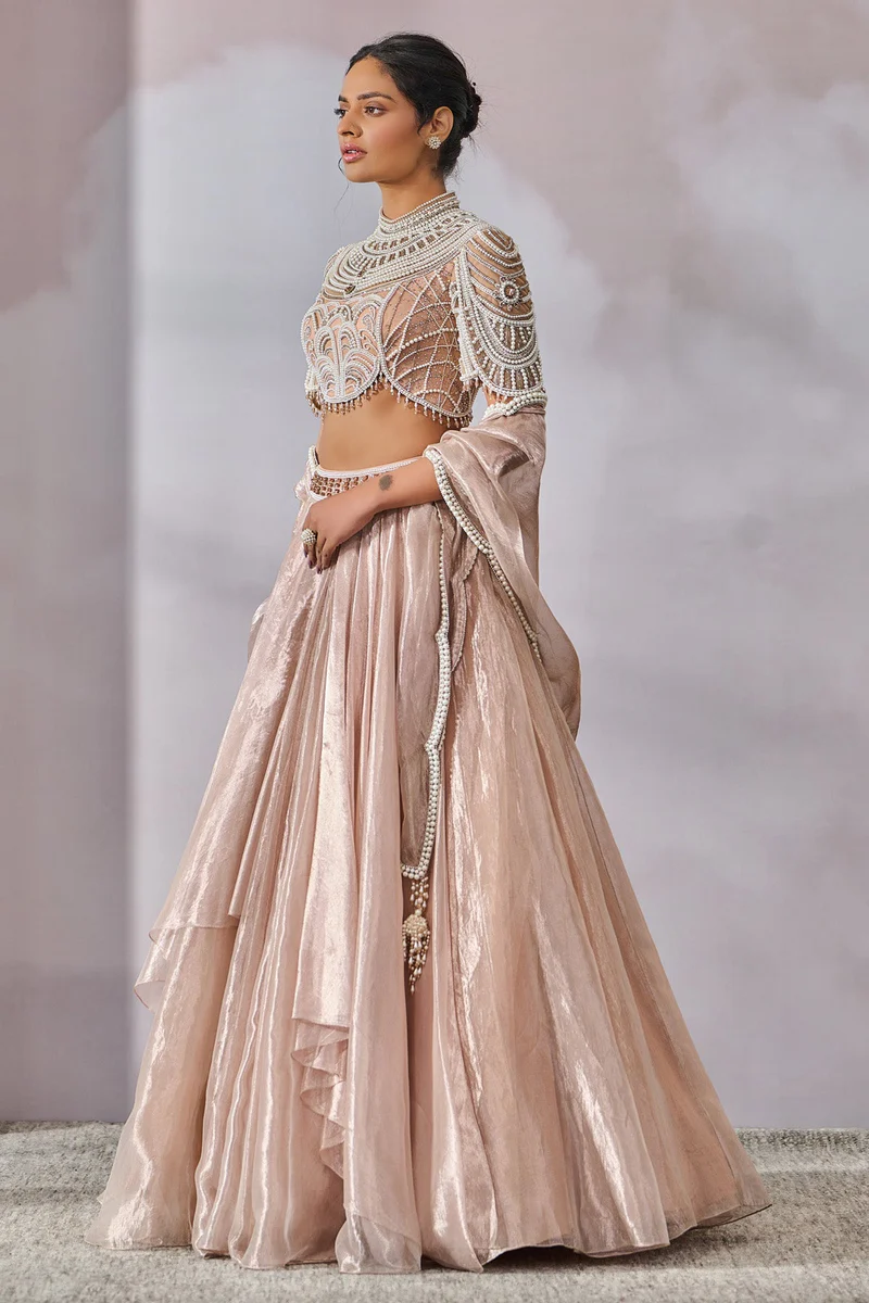 High-Neck Blouse Drape Lehenga - Image 4