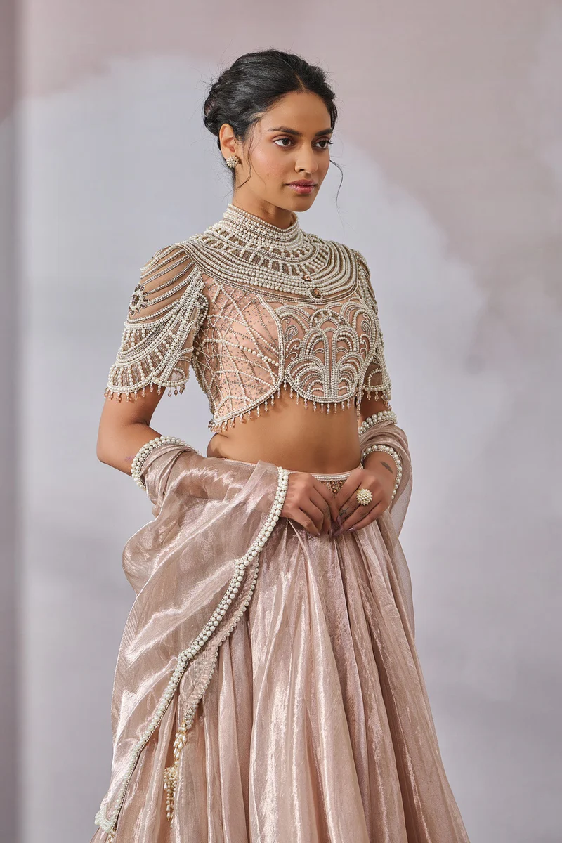High-Neck Blouse Drape Lehenga - Image 3