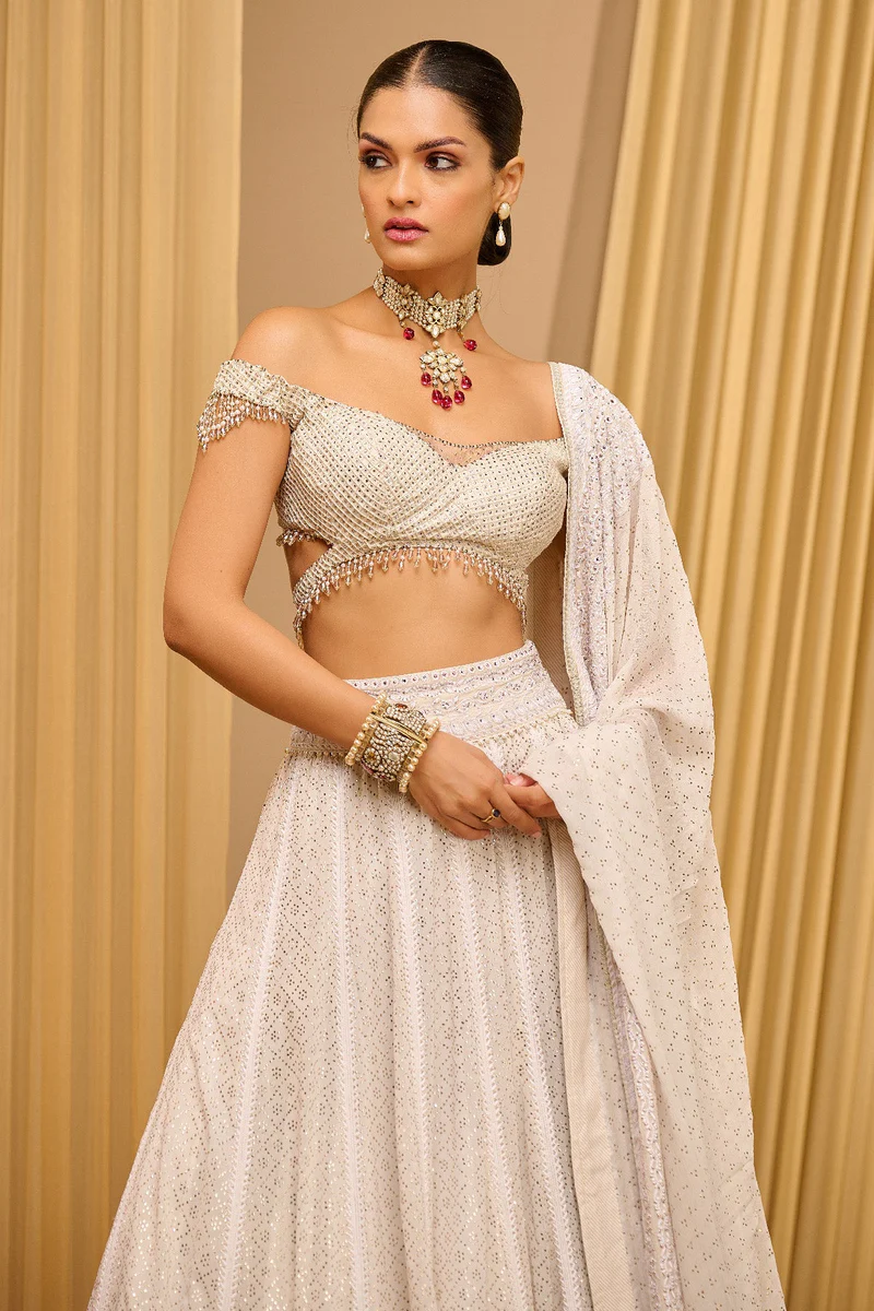 Silk Chikankari And Mukaish Lehenga - Image 2