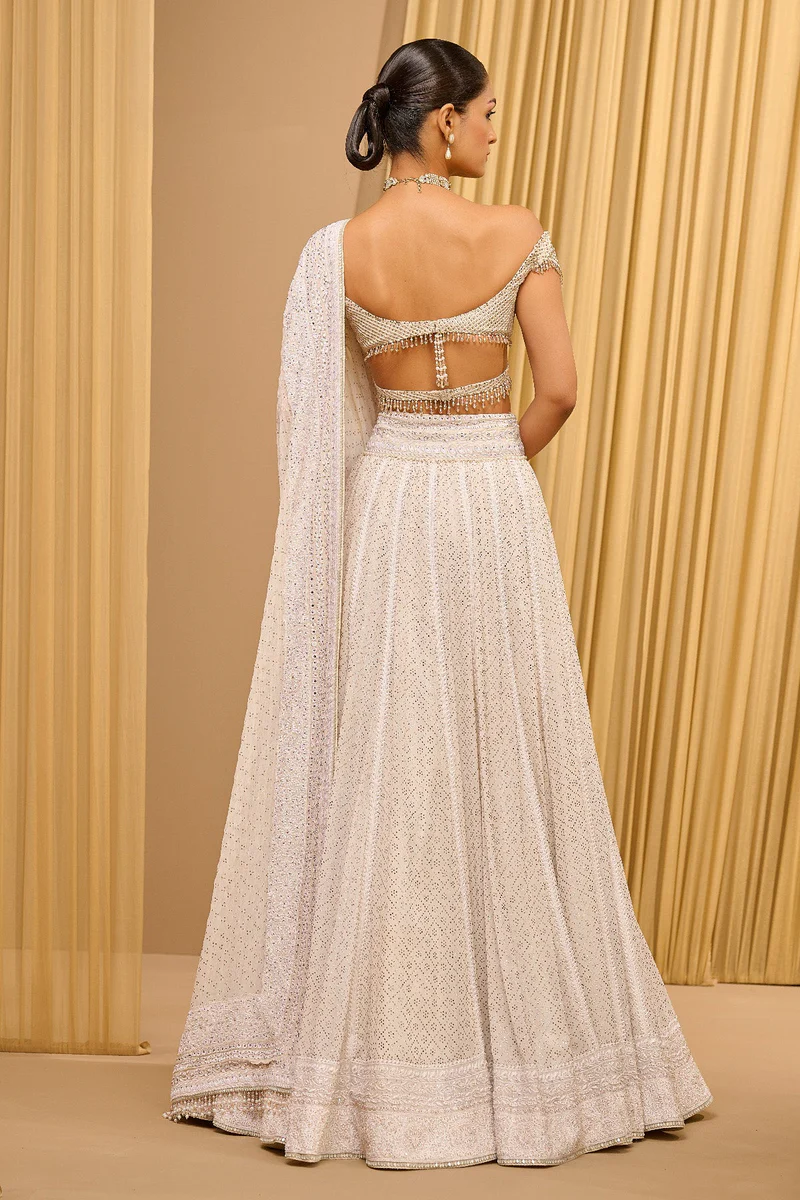 Silk Chikankari And Mukaish Lehenga - Image 3
