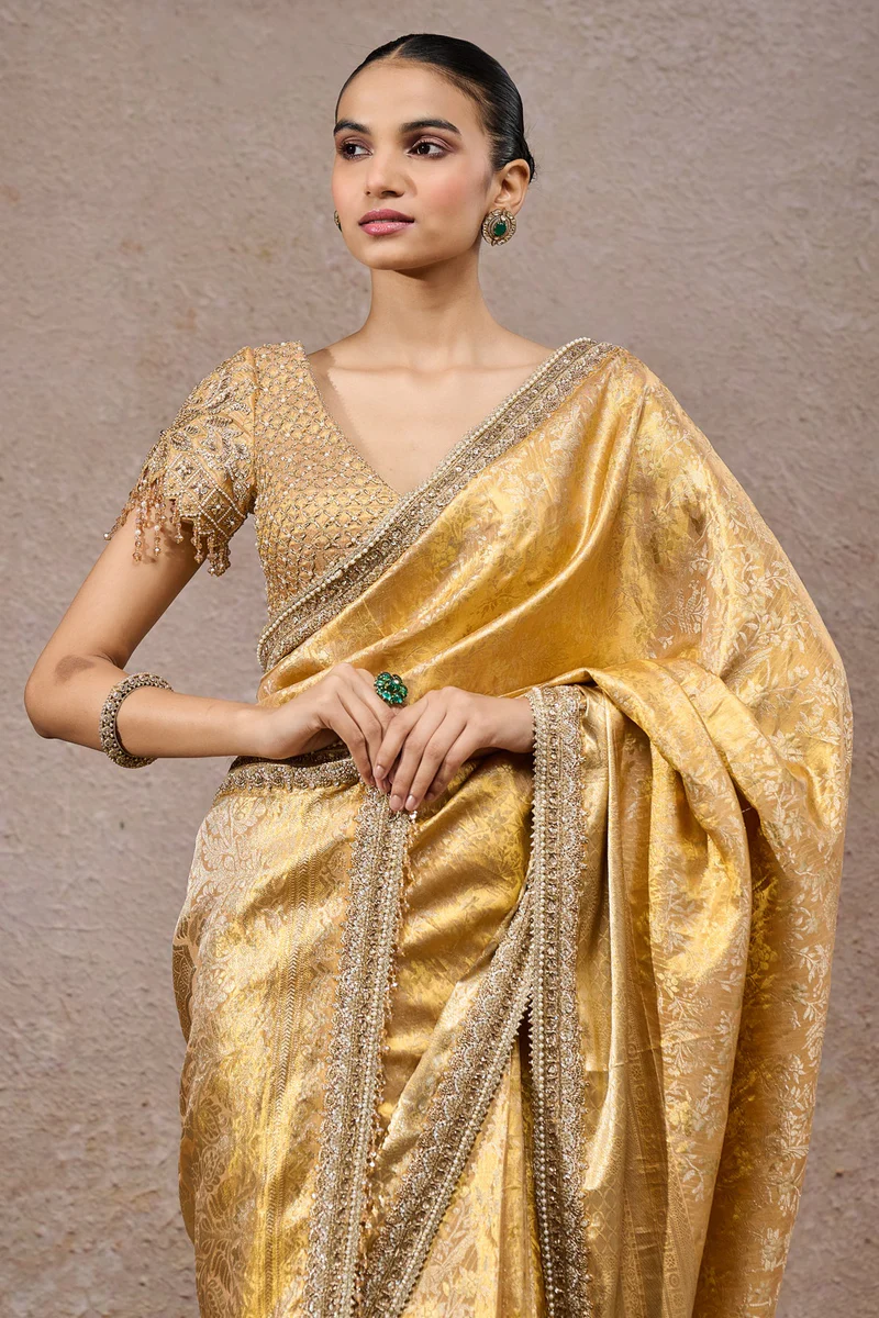 Brocade Saree with Hand-Embroidered Blouse - Image 3
