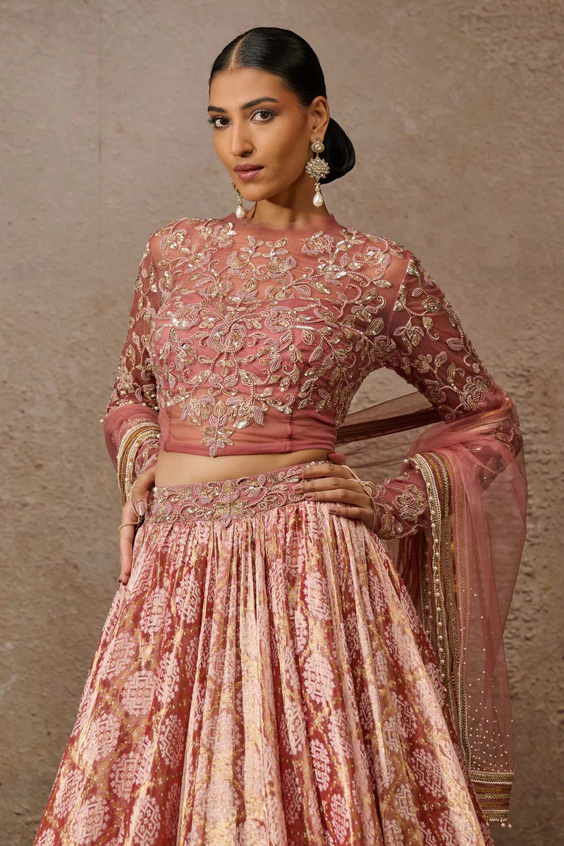 Rose-Gold Textile Lehenga - Image 3