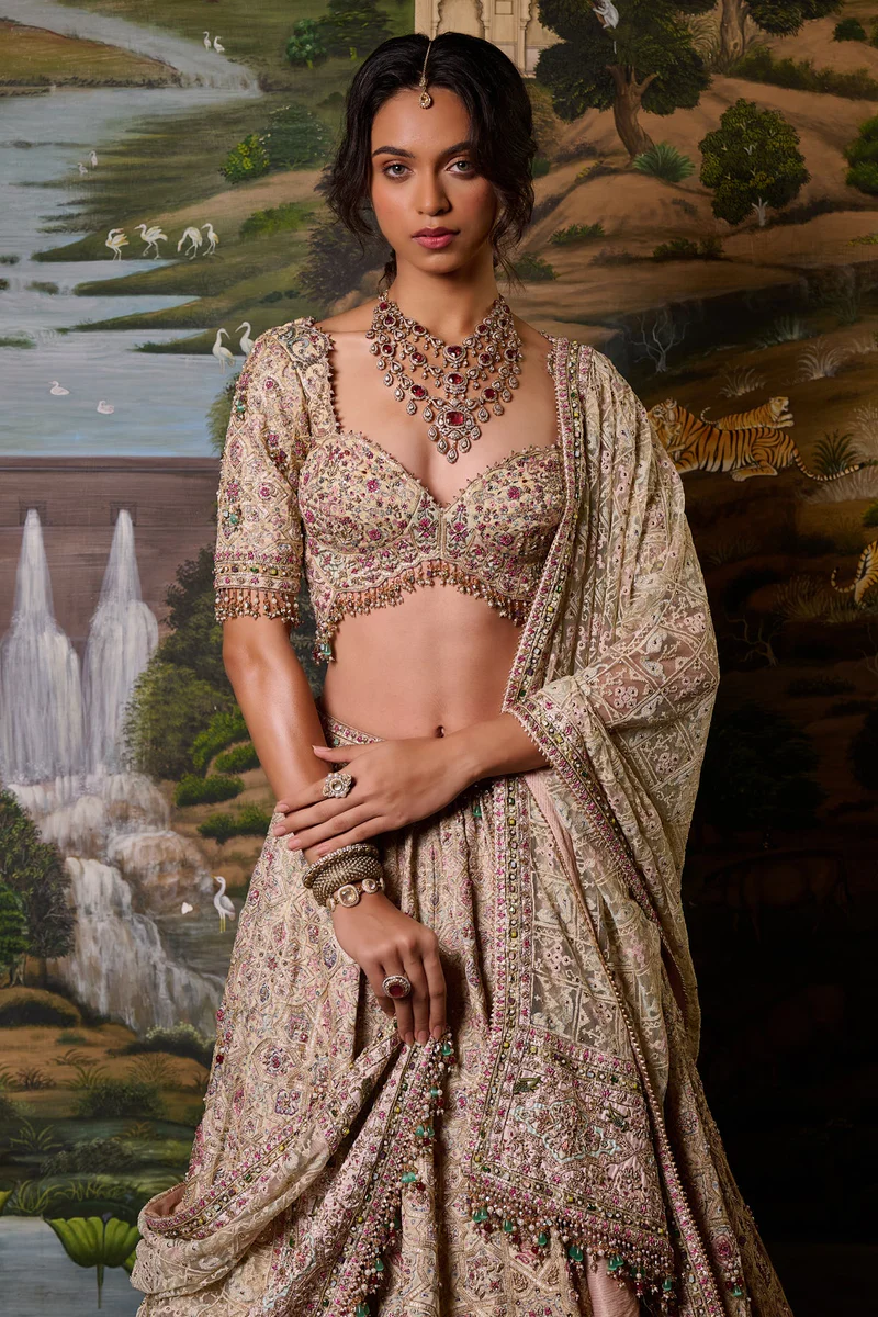 Intricate Mosaic Kashida Lehenga - Image 3