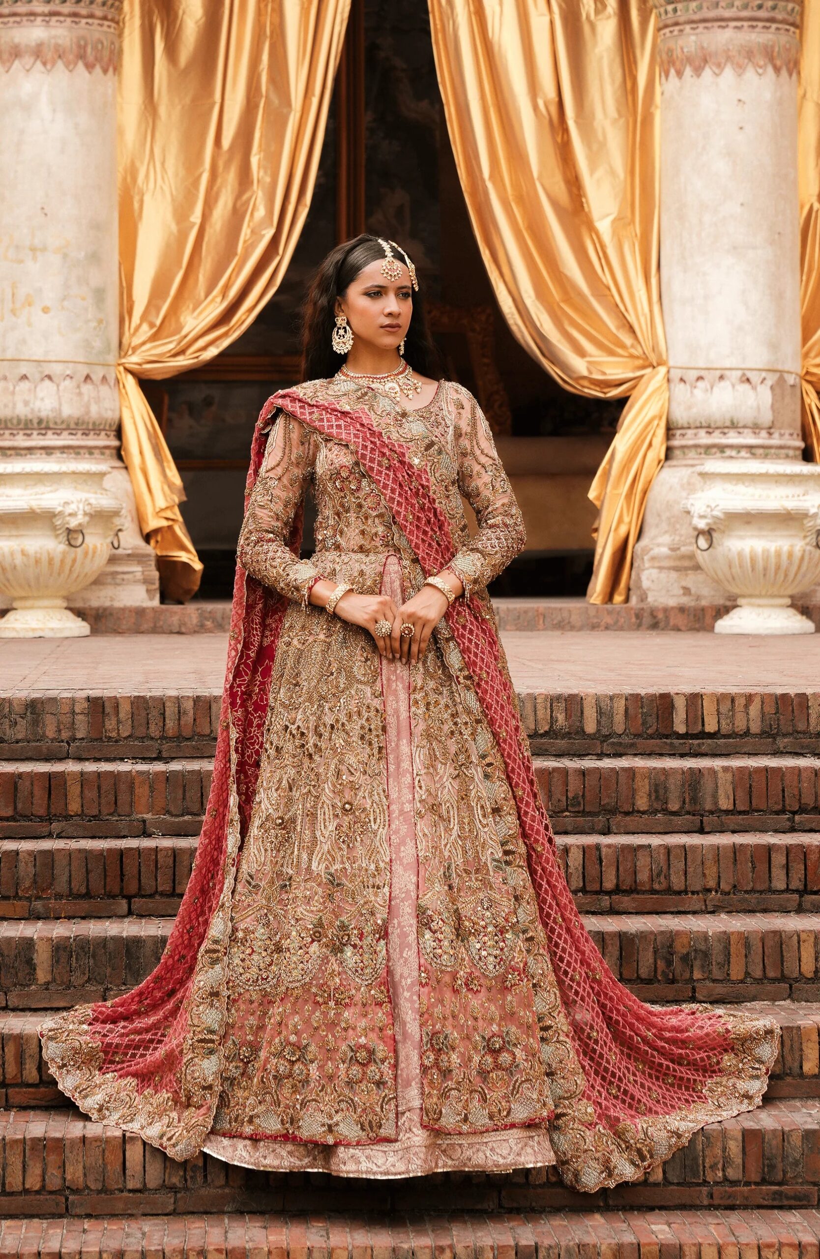 Pink Ombre Anarkali Bridal Attire - Image 3