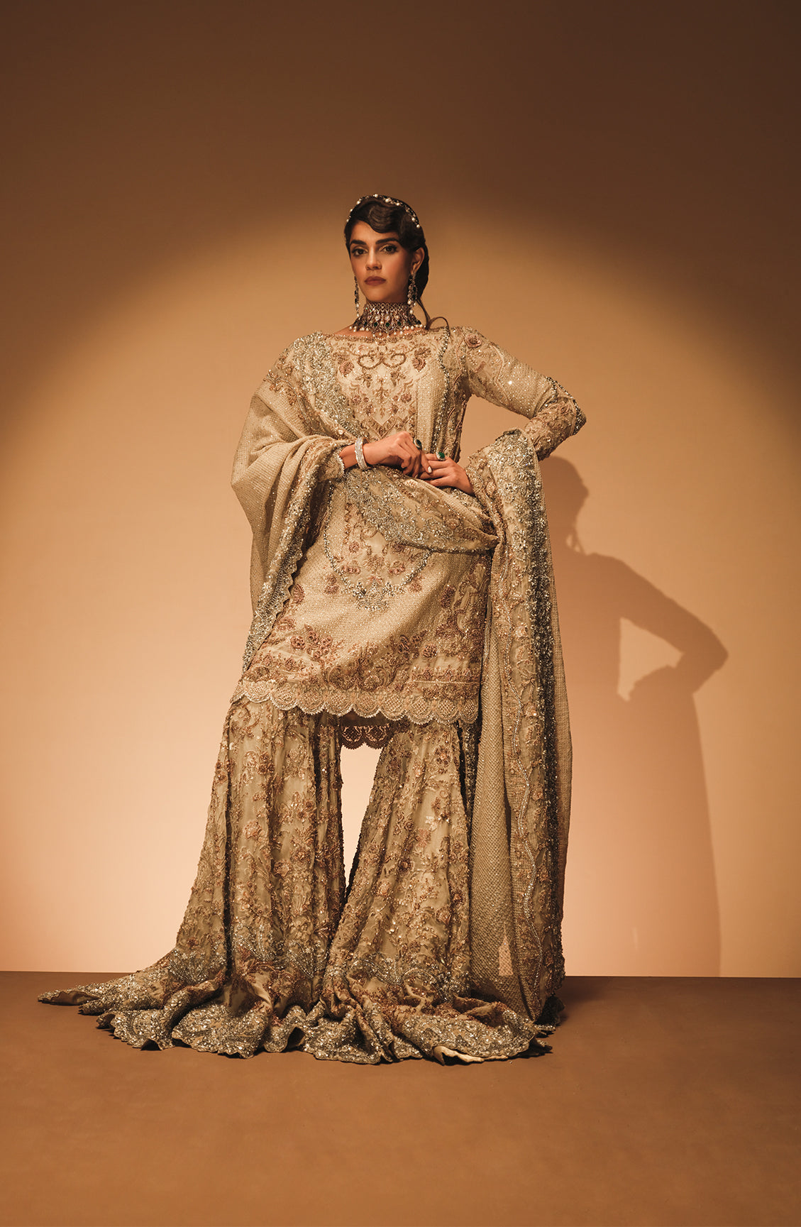Shirt in French Beige Paired with a Farshi Gharara - Image 5
