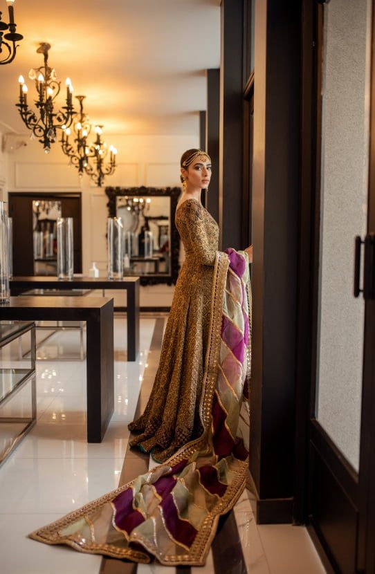 Floor Length Gown with Silk Lehenga and Dupatta - Image 4