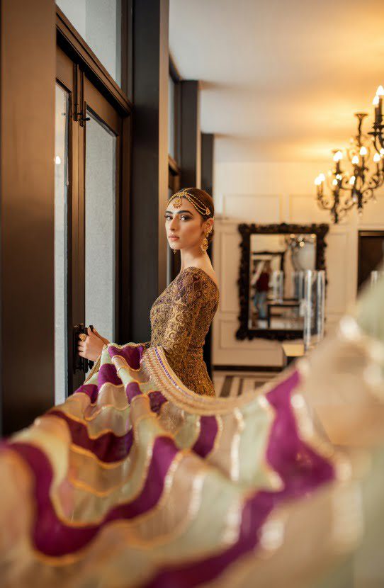 Floor Length Gown with Silk Lehenga and Dupatta - Image 5