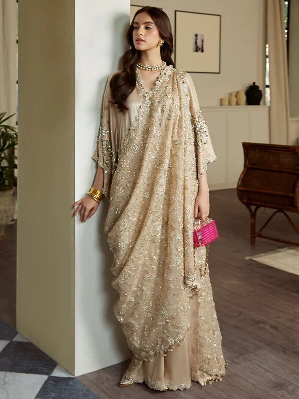 A CHAMPAGNE BEIGE LONG KAFTAAN