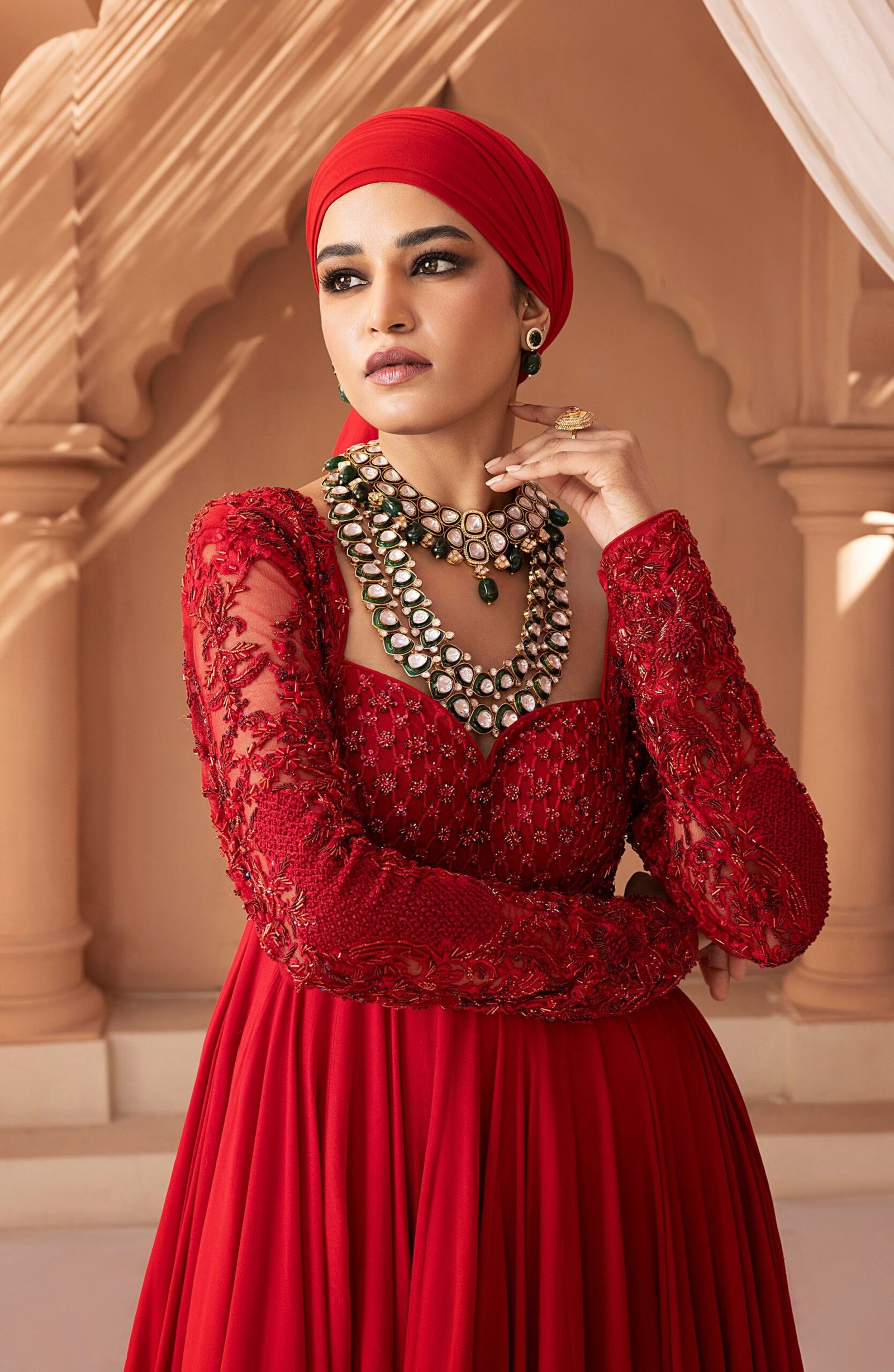 Georgette Floor-Length Gown with Embellished Bodice - Image 3