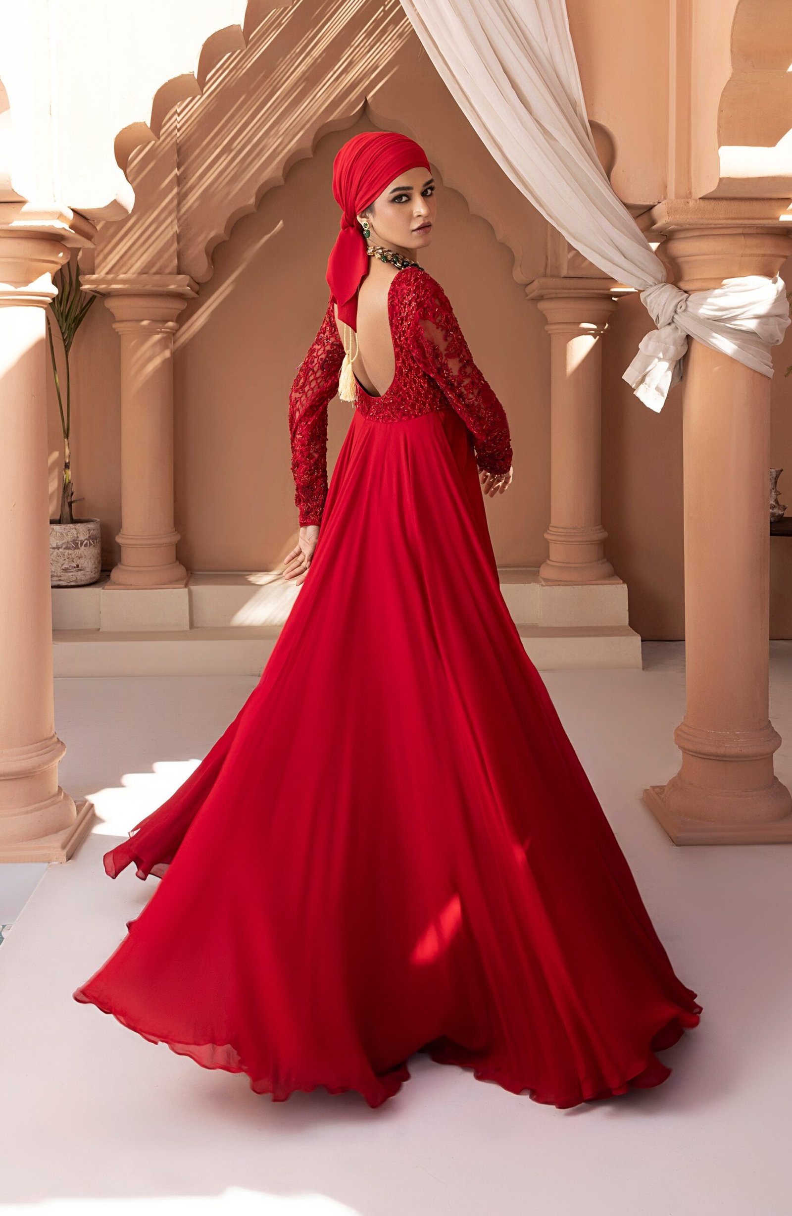Georgette Floor-Length Gown with Embellished Bodice - Image 5