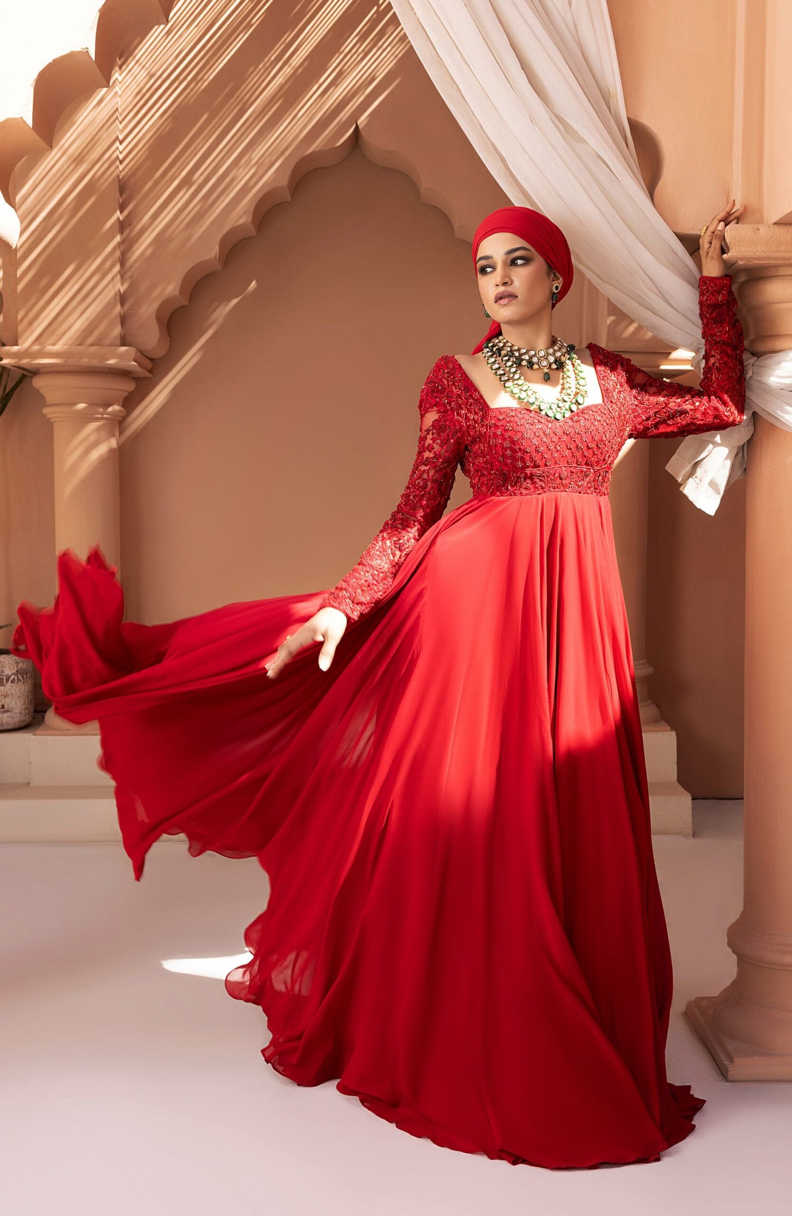 Georgette Floor-Length Gown with Embellished Bodice - Image 2