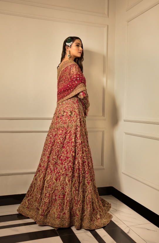 Front Open Gown with a Lehenga and a Dupatta - Image 4