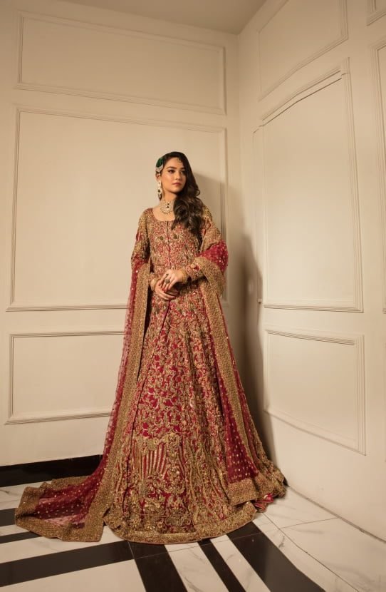 Front Open Gown with a Lehenga and a Dupatta - Image 5